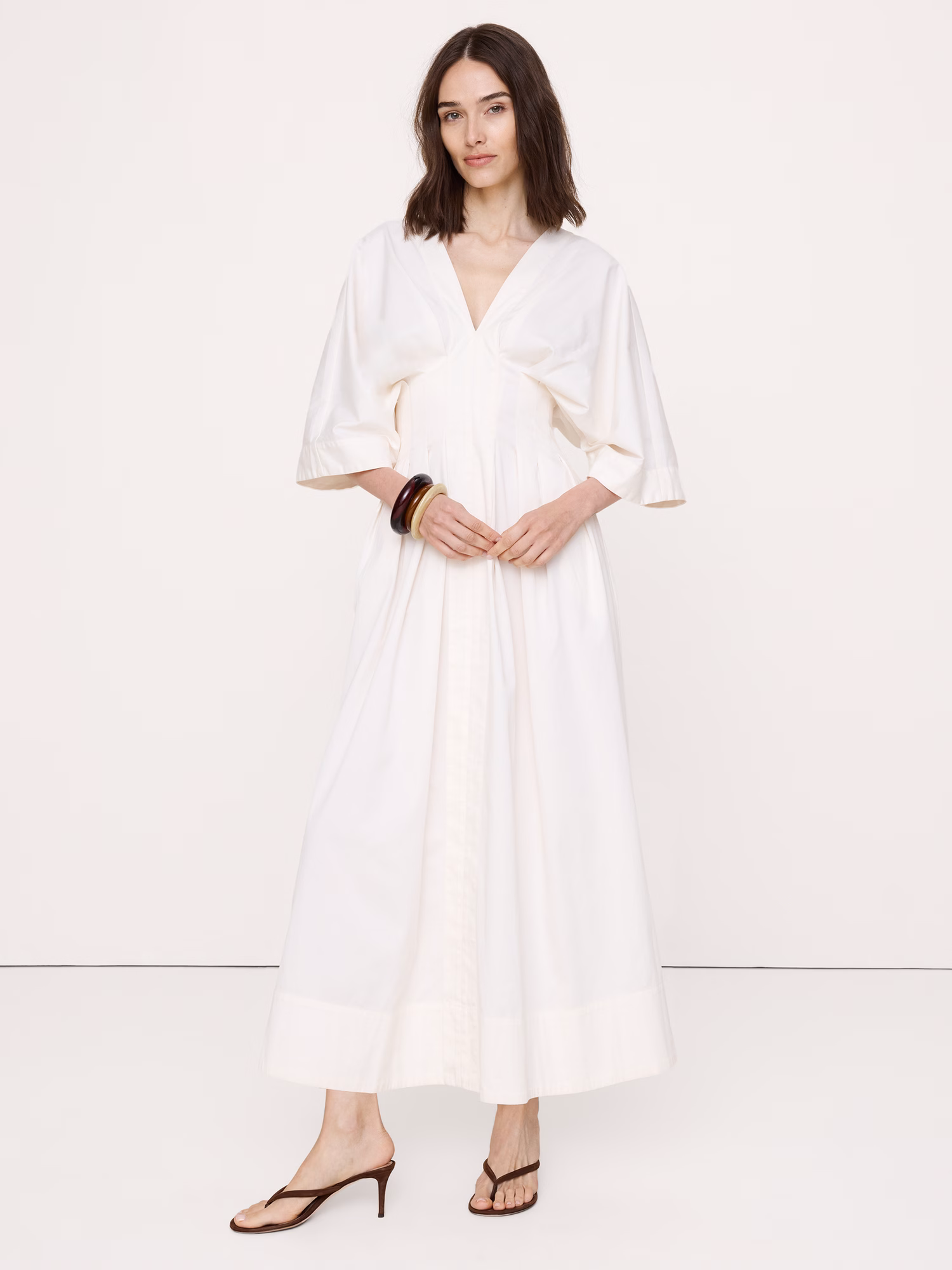 Banana Republic Stretch-Cotton Pleated Maxi Dress