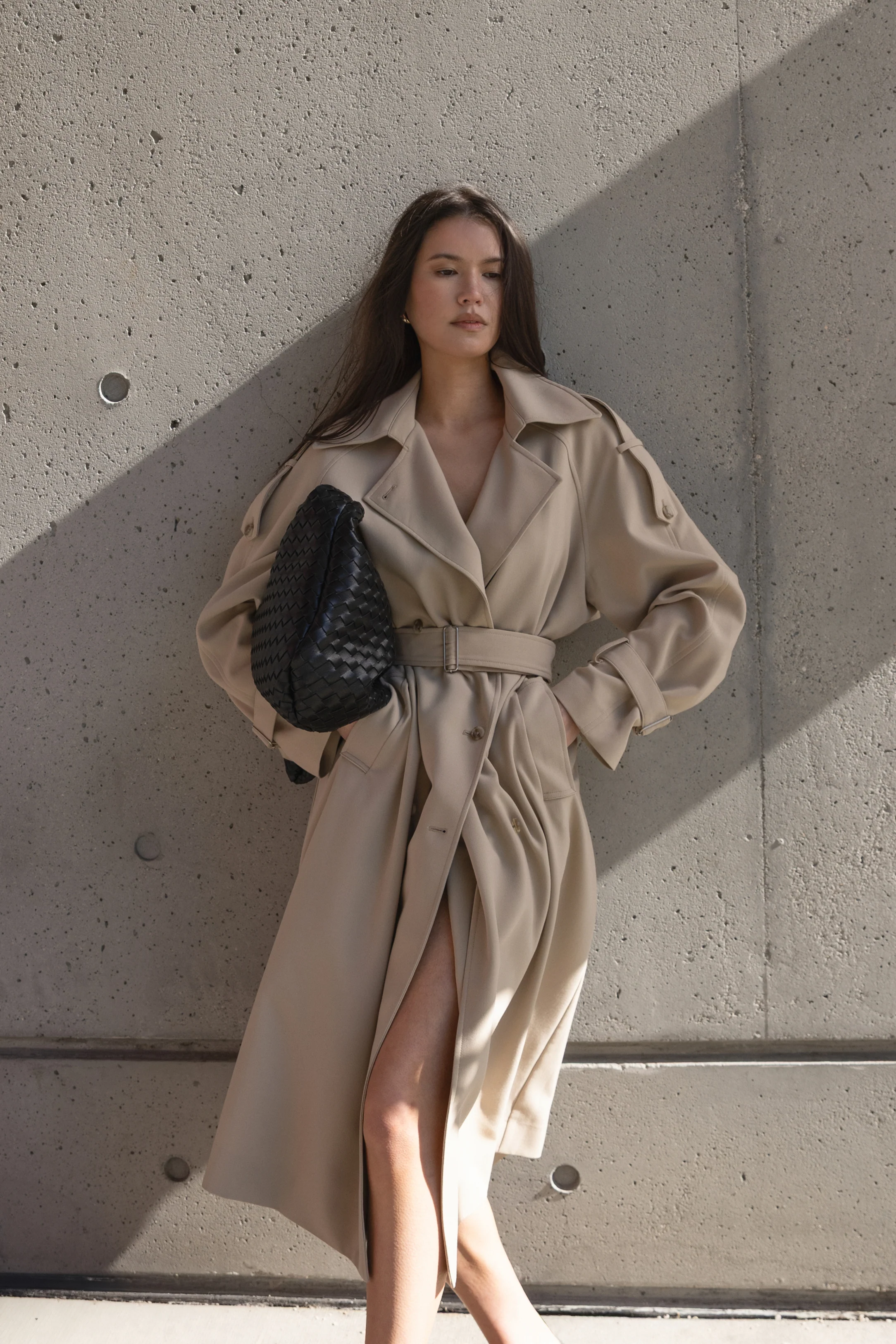 OAK + FORT Oversized Trench Coat With Funnel Neck